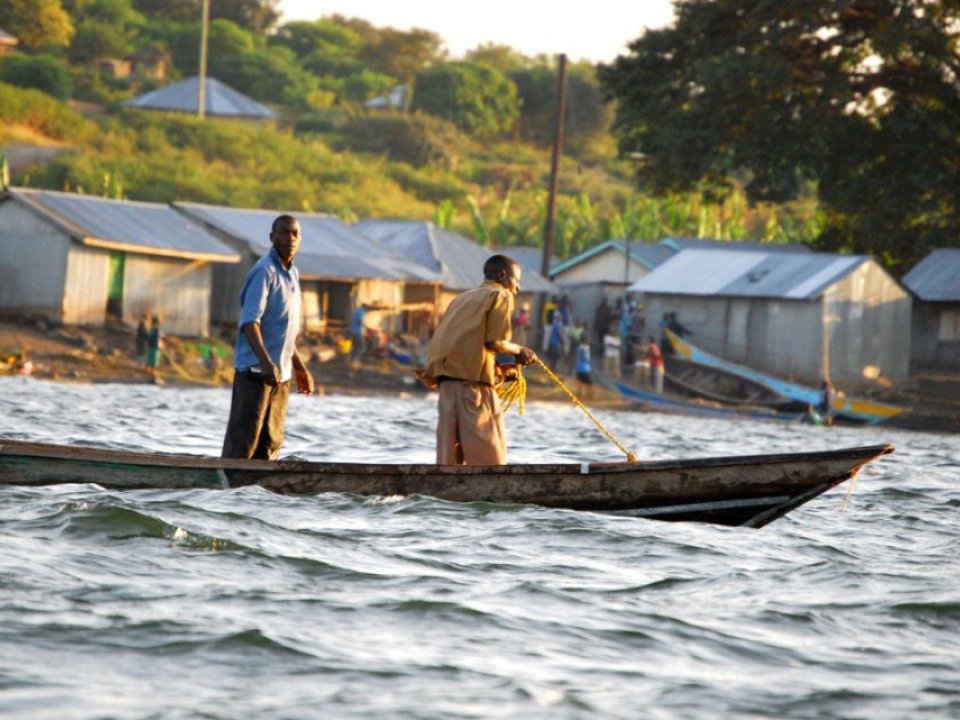 Fishers work on Lake Victoria in Africa.